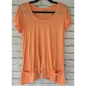 Short Sleeved Fresh Produce Tee Peach Med Dual Pocket Shoulder Cutout Beachwear